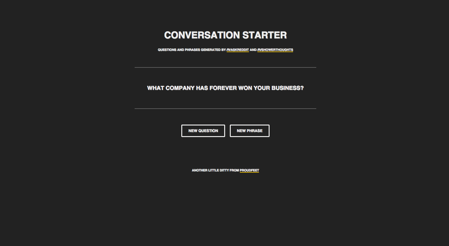 Conversation Starter app by Simon Proudfoot a.k.a. Proudfeet